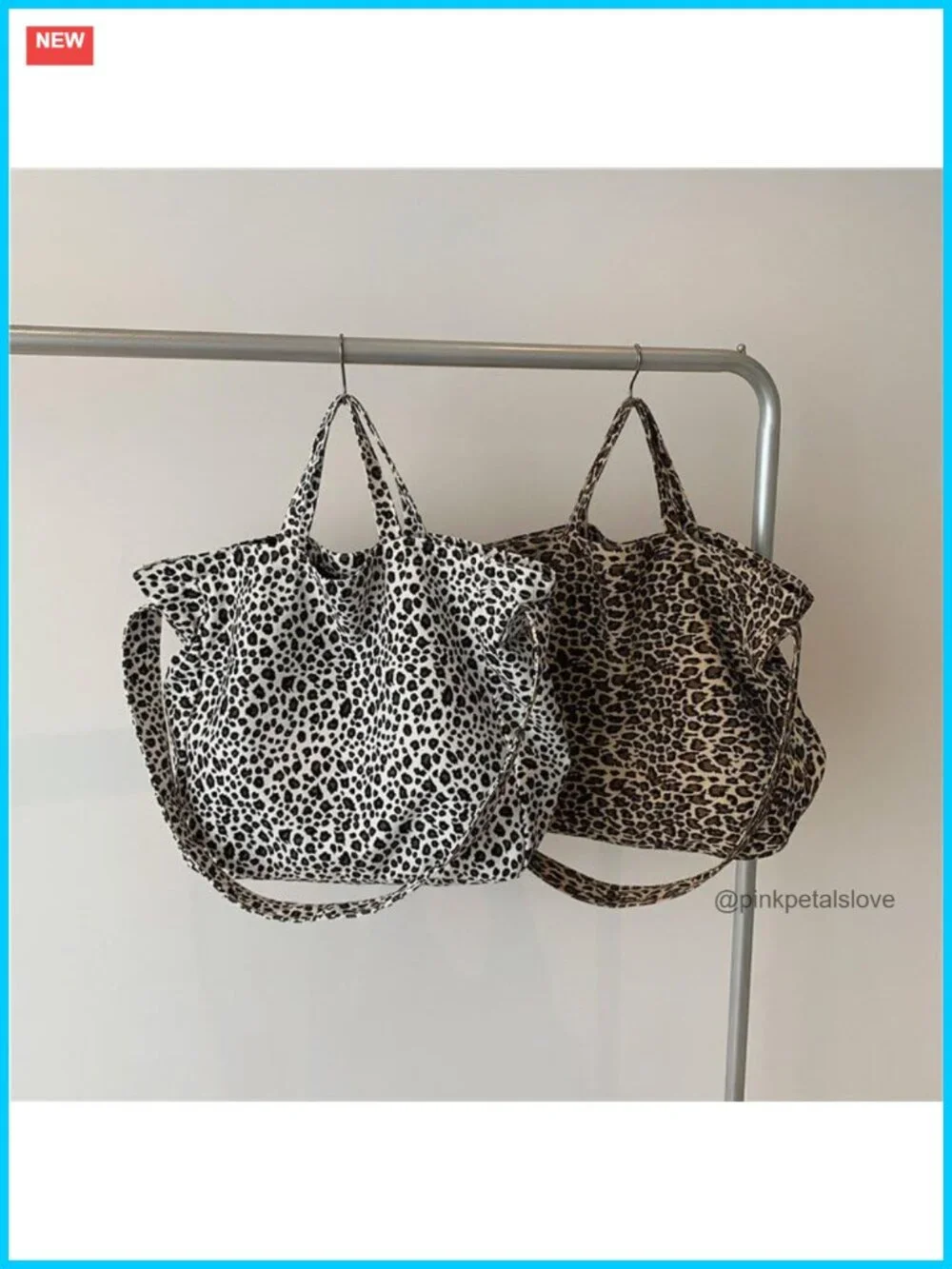 Large-capacity Hobo Shoulder Bag with Leopard Print Polyester